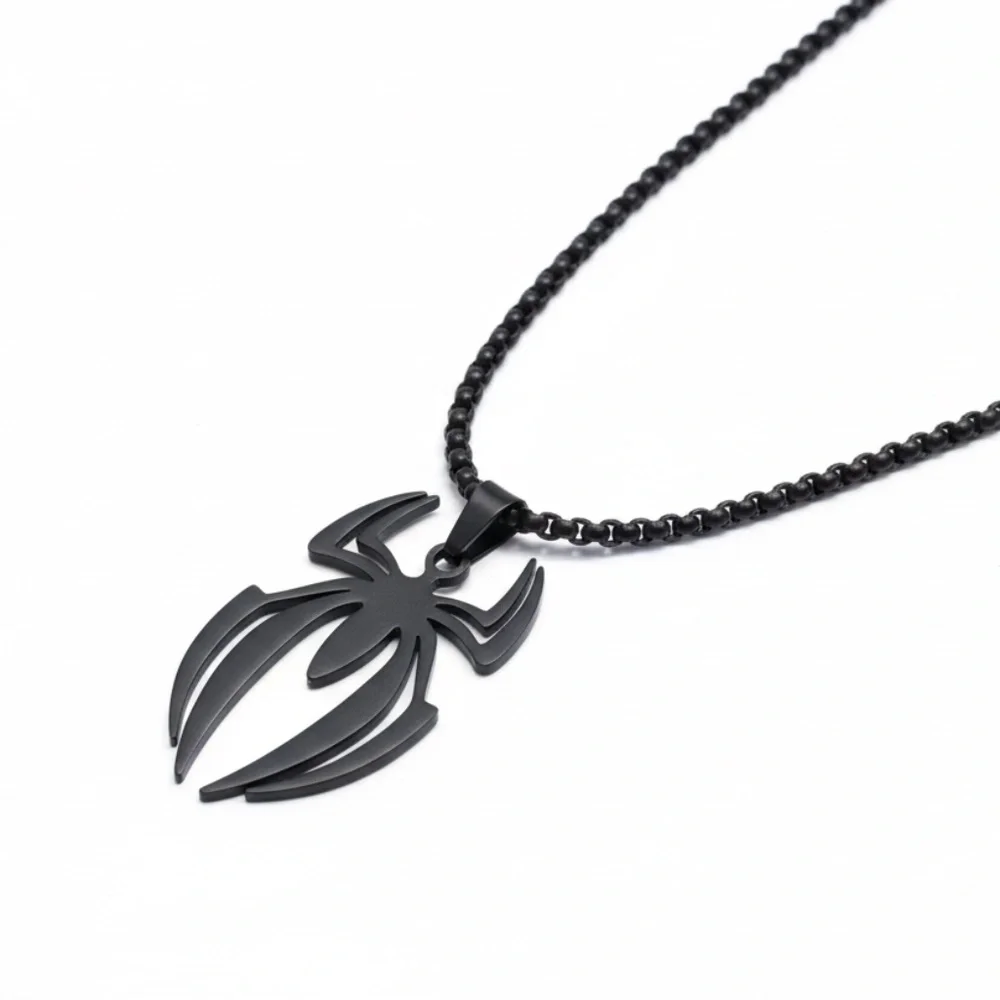Stainless Steel Black Spider Pendant Necklace Unisex‎ Adults and Teens